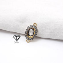 Load image into Gallery viewer, Pave Diamond Oval Polki Connector ,Oval Charm Connector