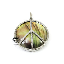 Load image into Gallery viewer, Pave Diamond Round Labradorite Stone Pendant, 925 Sterling Silver, Pave Diamond Jewelry, Handmade Jewelry