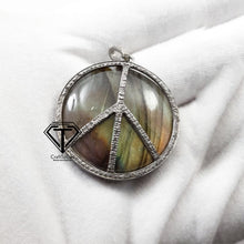 Load image into Gallery viewer, Pave Diamond Round Labradorite Stone Pendant, 925 Sterling Silver, Pave Diamond Jewelry, Handmade Jewelry
