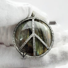 Load image into Gallery viewer, Pave Diamond Round Labradorite Stone Pendant, 925 Sterling Silver, Pave Diamond Jewelry, Handmade Jewelry