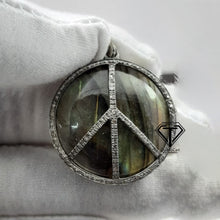 Load image into Gallery viewer, Pave Diamond Round Labradorite Stone Pendant, 925 Sterling Silver, Pave Diamond Jewelry, Handmade Jewelry