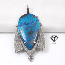 Load image into Gallery viewer, Pave Diamond Azurite Pendant, 925 Sterling Silver, Pave Diamond Jewelry, Handmade Jewelry