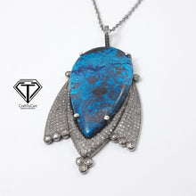Load image into Gallery viewer, Pave Diamond Azurite Pendant, 925 Sterling Silver, Pave Diamond Jewelry, Handmade Jewelry