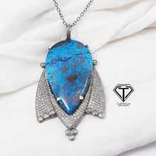 Load image into Gallery viewer, Pave Diamond Azurite Pendant, 925 Sterling Silver, Pave Diamond Jewelry, Handmade Jewelry