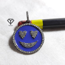 Load image into Gallery viewer, Pave Diamond Smiley Enamel Pendant, Pave Love Enamel Pendant, 925 Sterling Silver, Diamond Jewelry