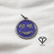 Load image into Gallery viewer, Pave Diamond Smiley Enamel Pendant, Pave Love Enamel Pendant, 925 Sterling Silver, Diamond Jewelry