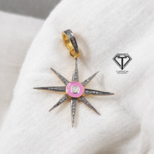 Load image into Gallery viewer, Pave Diamond Sunburst Enamel Pendant, Pave Sun Enamel Pendant, 925 Sterling Silver, Diamond Jewelry
