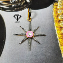 Load image into Gallery viewer, Pave Diamond Sunburst Enamel Pendant, Pave Sun Enamel Pendant, 925 Sterling Silver, Diamond Jewelry