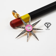 Load image into Gallery viewer, Pave Diamond Sunburst Enamel Pendant, Pave Sun Enamel Pendant, 925 Sterling Silver, Diamond Jewelry