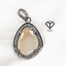 Load image into Gallery viewer, Pave Diamond Rutile Pendant, 925 Sterling Silver, Pave Diamond Jewelry, Handmade Jewelry