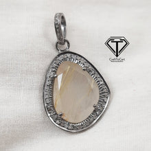 Load image into Gallery viewer, Pave Diamond Rutile Pendant, 925 Sterling Silver, Pave Diamond Jewelry, Handmade Jewelry