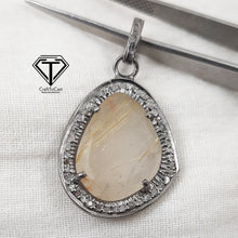 Load image into Gallery viewer, Pave Diamond Rutile Pendant, 925 Sterling Silver, Pave Diamond Jewelry, Handmade Jewelry