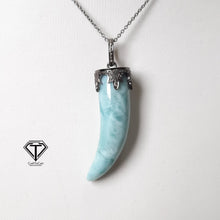 Load image into Gallery viewer, Pave Diamond Larimar Pendant, 925 Sterling Silver, Pave Diamond Jewelry, Handmade Jewelry