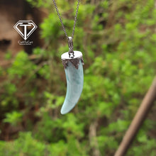 Load image into Gallery viewer, Pave Diamond Larimar Pendant, 925 Sterling Silver, Pave Diamond Jewelry, Handmade Jewelry