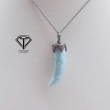 Load image into Gallery viewer, Pave Diamond Larimar Pendant, 925 Sterling Silver, Pave Diamond Jewelry, Handmade Jewelry