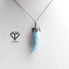 Load image into Gallery viewer, Pave Diamond Larimar Pendant, 925 Sterling Silver, Pave Diamond Jewelry, Handmade Jewelry