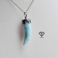 Load image into Gallery viewer, Pave Diamond Larimar Pendant, 925 Sterling Silver, Pave Diamond Jewelry, Handmade Jewelry