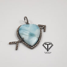 Load image into Gallery viewer, Pave Diamond Larimar Heart Pendant, 925 Sterling Silver, Pave Diamond Jewelry, Handmade Jewelry