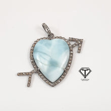 Load image into Gallery viewer, Pave Diamond Larimar Heart Pendant, 925 Sterling Silver, Pave Diamond Jewelry, Handmade Jewelry