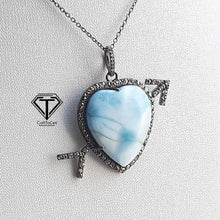 Load image into Gallery viewer, Pave Diamond Larimar Heart Pendant, 925 Sterling Silver, Pave Diamond Jewelry, Handmade Jewelry