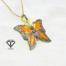 Load image into Gallery viewer, Pave Diamond Enamel Butterfly Pendant, 925 Sterling Silver, Diamond Findings, Pave Diamond Jewelry
