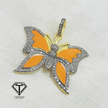 Load image into Gallery viewer, Pave Diamond Enamel Butterfly Pendant, 925 Sterling Silver, Diamond Findings, Pave Diamond Jewelry