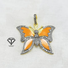 Load image into Gallery viewer, Pave Diamond Enamel Butterfly Pendant, 925 Sterling Silver, Diamond Findings, Pave Diamond Jewelry