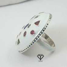Load image into Gallery viewer, Mushroom Enamel Ring, Beautiful Minimalist Enamel Ring With Natural Multicolor Gemstone