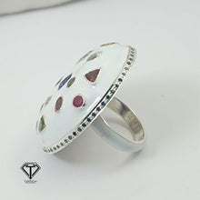 Load image into Gallery viewer, Mushroom Enamel Ring, Beautiful Minimalist Enamel Ring With Natural Multicolor Gemstone