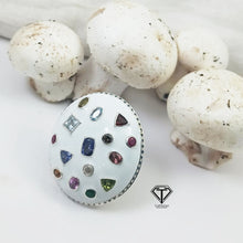 Load image into Gallery viewer, Mushroom Enamel Ring, Beautiful Minimalist Enamel Ring With Natural Multicolor Gemstone