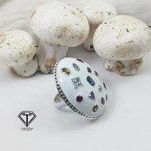 Load image into Gallery viewer, Mushroom Enamel Ring, Beautiful Minimalist Enamel Ring With Natural Multicolor Gemstone