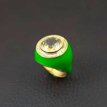 Load image into Gallery viewer, Pave Diamond Enamel Ring, Beautiful Minimalist Enamel Ring With Citrine