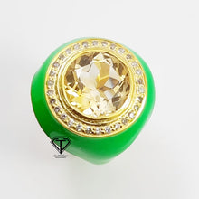 Load image into Gallery viewer, Pave Diamond Enamel Ring, Beautiful Minimalist Enamel Ring With Citrine