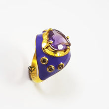 Load image into Gallery viewer, Pave Diamond Enamel Ring, Beautiful CraftToCart Enamel Ring With Amethyst