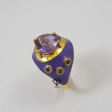 Load image into Gallery viewer, Pave Diamond Enamel Ring, Beautiful CraftToCart Enamel Ring With Amethyst