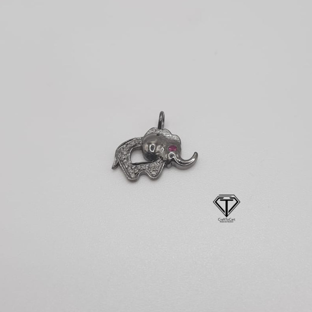 Pave Diamond Elephant Charm, Pave Diamond Charm, Jewelry Components, Diamond Findings