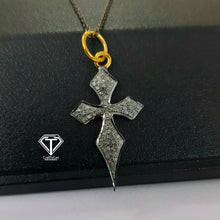 Load image into Gallery viewer, Pave Diamond Cross Charm, 925 Sterling Silver, Diamond Findings, Pave Diamond Jewelry
