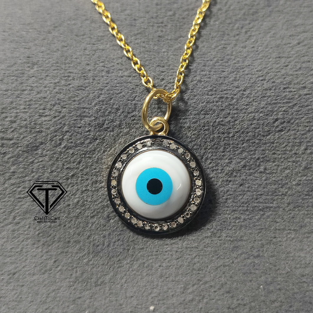 Pave Diamond Eye Pendant, Pave Eye Pendant, 925 Sterling Silver, Diamond Jewelry