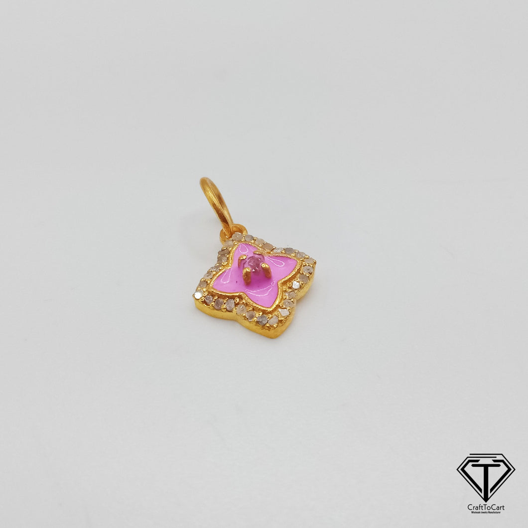 Enamel flower Charm, 925 Sterling Silver Pave Diamond Enamel Flower Charm, Enameled Flower Charm, Diamond Charm Jewelry