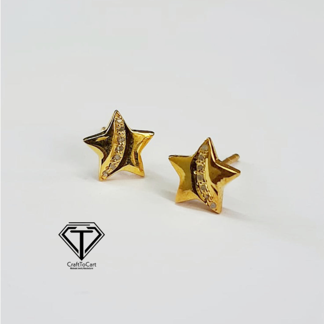 Star Stud Earrings, Pave Diamond Stud, Jewelry Components, Diamond Findings