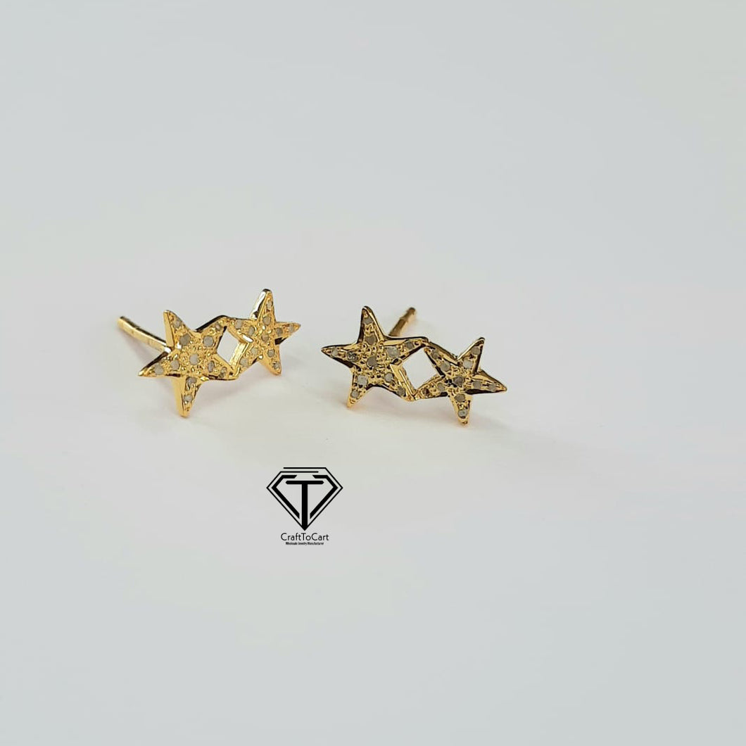 Star Stud Earrings, Pave Diamond Stud, Jewelry Components, Diamond Findings