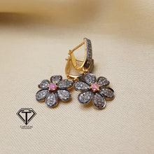 Load image into Gallery viewer, Pave Diamond Flower Drop Earrings, Jewelry Components, Diamond Findings
