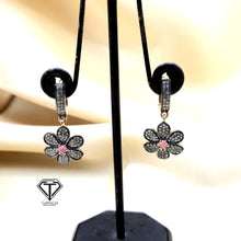 Load image into Gallery viewer, Pave Diamond Flower Drop Earrings, Jewelry Components, Diamond Findings
