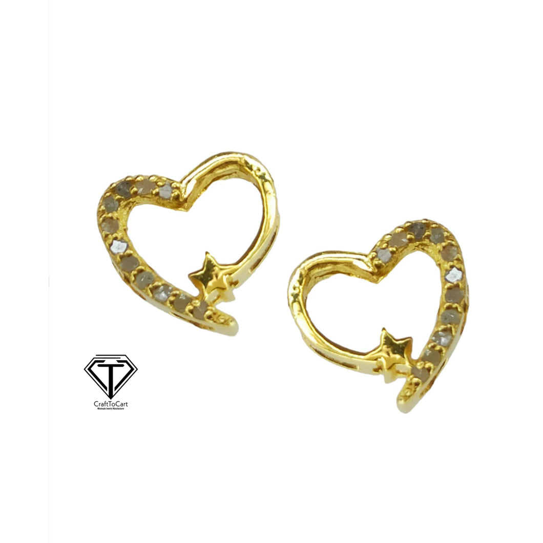 Heart Earrings, Pave Diamond Heart Shape Earrings, Diamond Findings, Pave Diamond Jewelry, 925 Sterling Silver