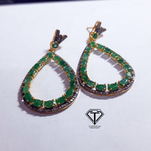 Load image into Gallery viewer, Pave Diamond Green Emerald Drop Silver Earring
