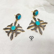 Load image into Gallery viewer, Pave Diamond Turquoise Earrings, Pave Diamond Earrings, Jewelry Components, Diamond Findings
