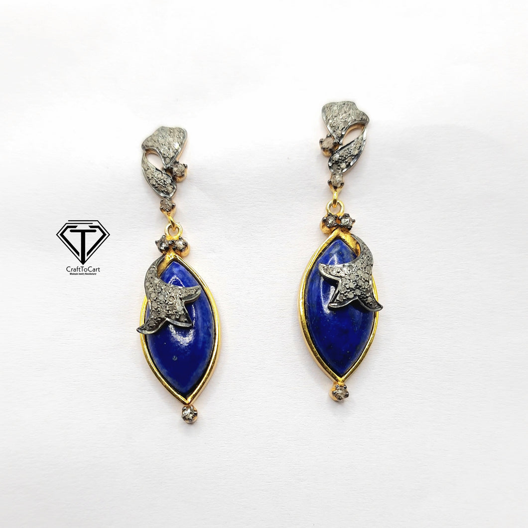 Lapis Earring, 925 Sterling Silver Lapis Lazuli Earring, Jewelry Findings, Handmade Jewelry