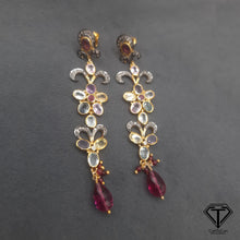 Load image into Gallery viewer, Drop Earrings, Pave Diamond Earrings, Natural Multi Tourmaline Earrings, Modern Stylish Earring, Jewelry Findings, Handmade Jewelry
