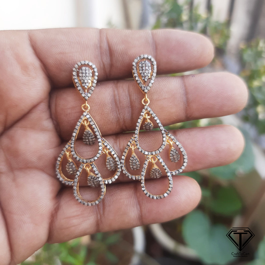 Drop Earrings, Pave Diamond Earrings, Modern Stylish Earring