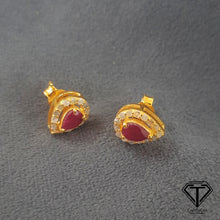 Load image into Gallery viewer, Tear Drop Stud Earrings, Pave Diamond Ruby Drop Earrings, Pave Diamond Jewelry
